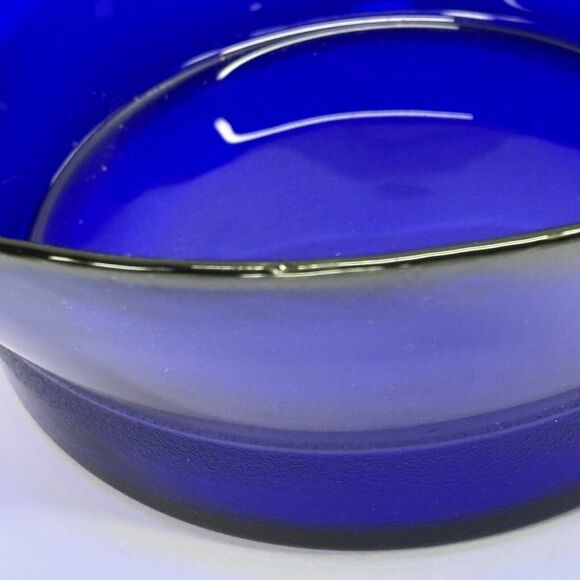 MCM Vintage Cobalt Blue Glass Serving Bowl MCM Textured‎ Bottom HTF - Picture 3 of 11